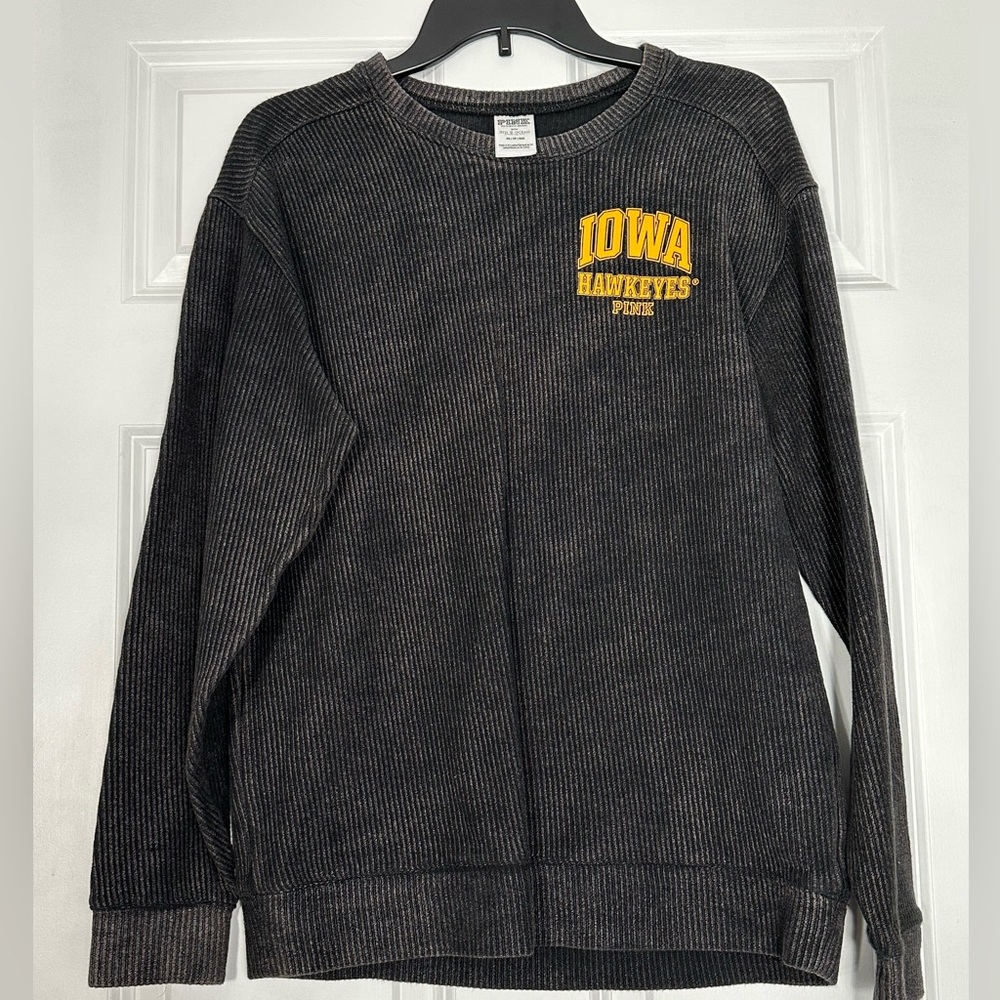Victorias Secret PINK oversized grey corduroy Iowa Hawkeyes crew neck sweatshirt